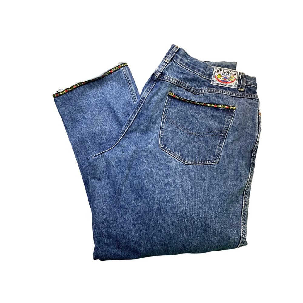 Breaker Jeans High Rise Denim Floral Trim Straight Leg Vintage 90s Casual